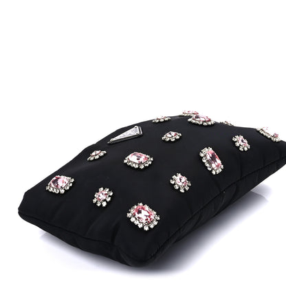 Prada Tessuto Nylon Crystal Clutch Bag Black 8 of 8