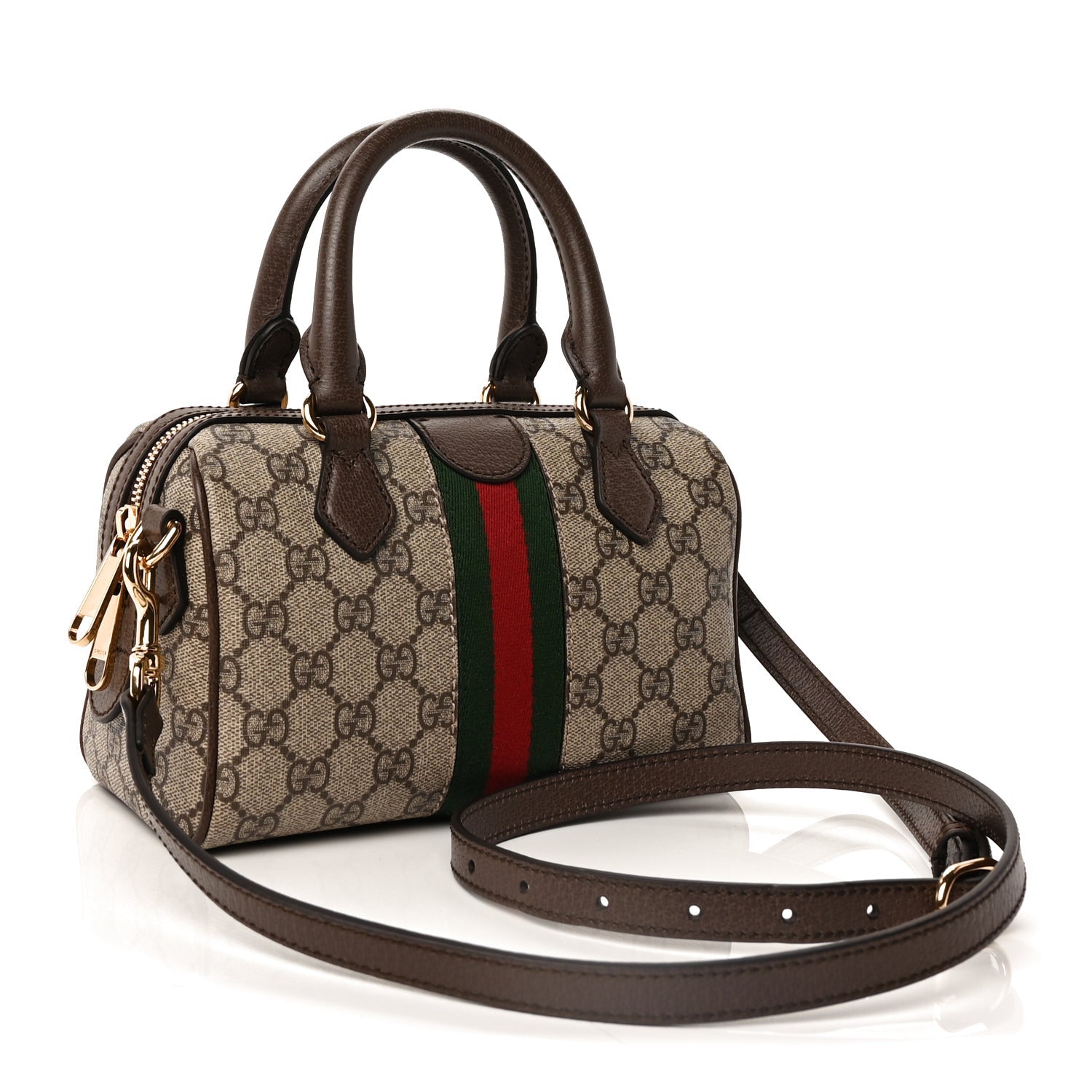 Gucci GG Supreme Monogram Textured Dollar Calfskin Web Mini Ophidia Top Handle Bag Beige Ebony New Acero 3 of 9