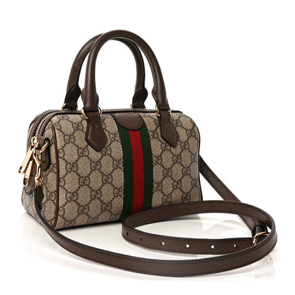 Gucci GG Supreme Monogram Textured Dollar Calfskin Web Mini Ophidia Top Handle Bag Beige Ebony New Acero 3 of 9