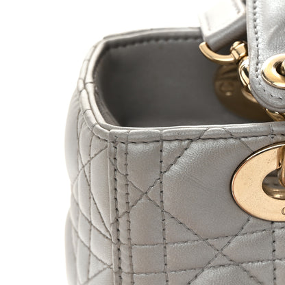 Christian Dior Metallic Lambskin Cannage Medium Lady Dior Silver 12 of 15