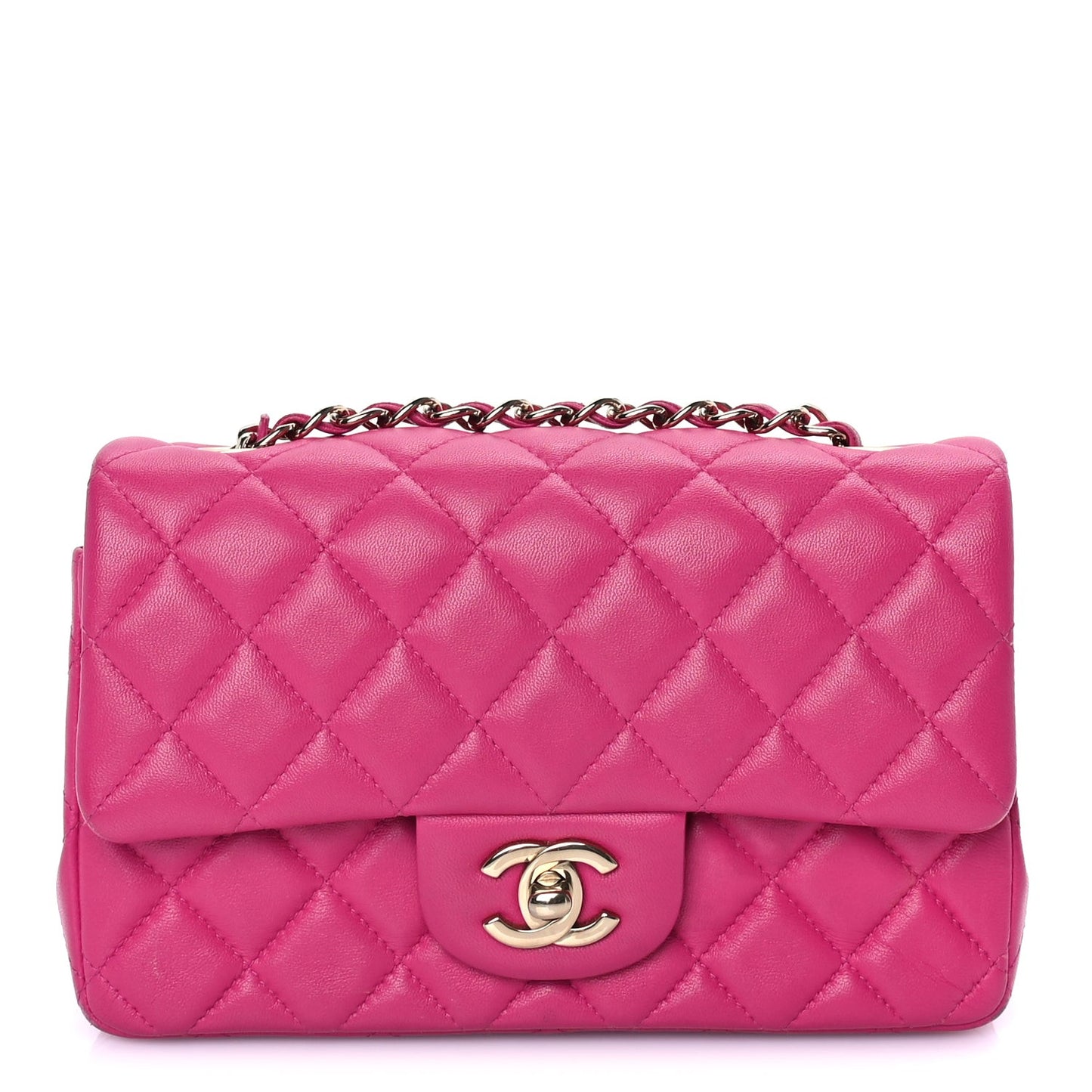 Lambskin Quilted Mini Rectangular Flap Dark Pink