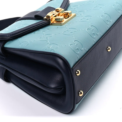 Gucci Wonka Grain Calfskin Bi-Color GG Debossed Small Top Handle  Dusty Azure Blue 7 of 7