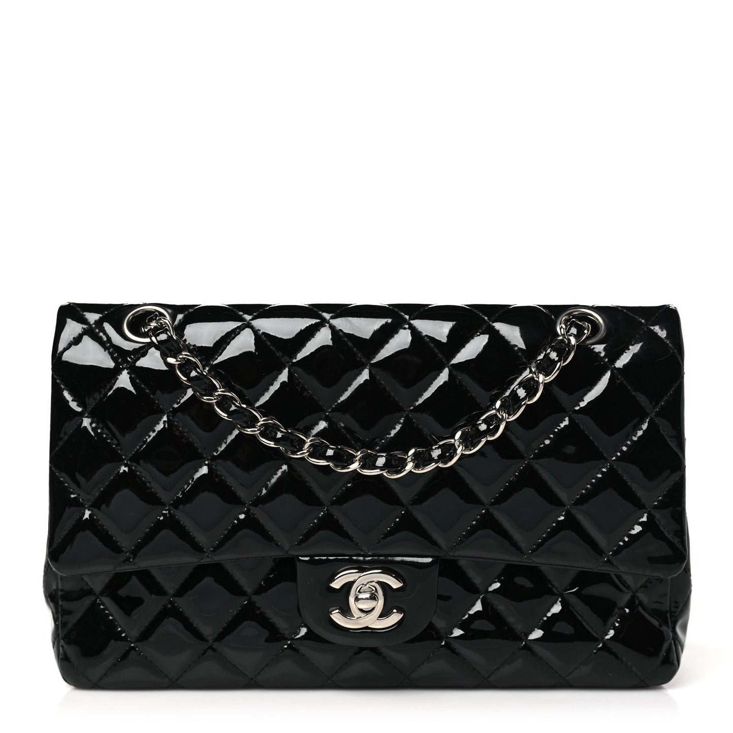 Patent Quilted Medium Double Flap Black