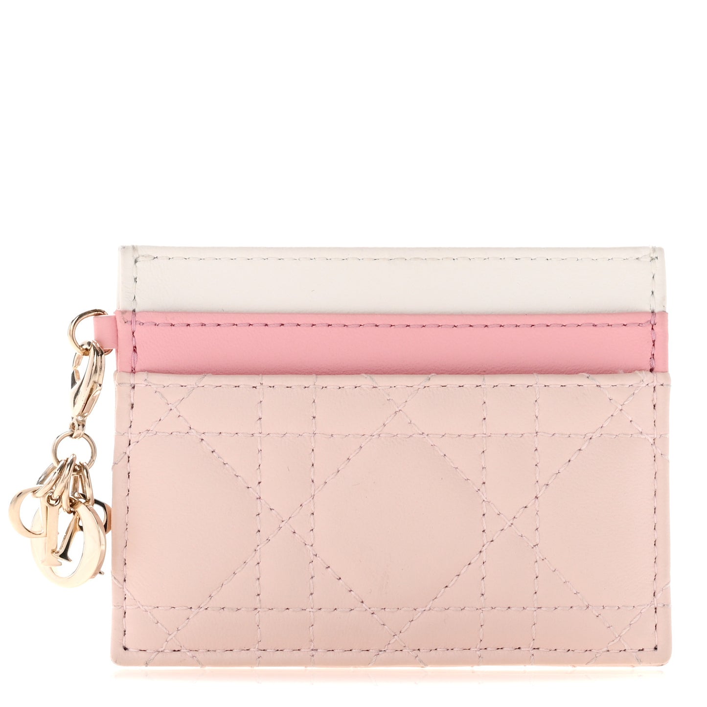 Lambskin Cannage Lady Dior Three-Tone Five-Slots Card Holder Powder Pink Melocoton Pink Latte