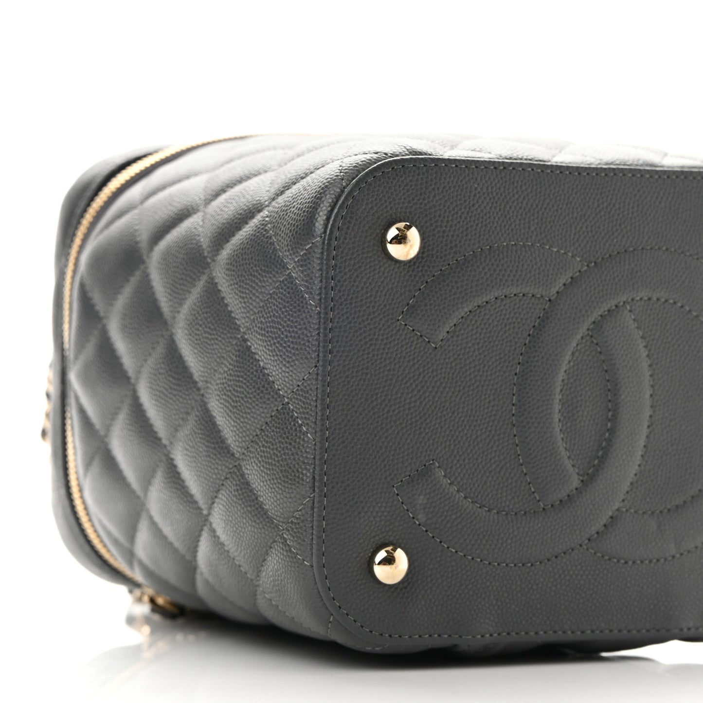 Caviar Quilted Small Top Handle Vanity Case With Chain Dark Grey