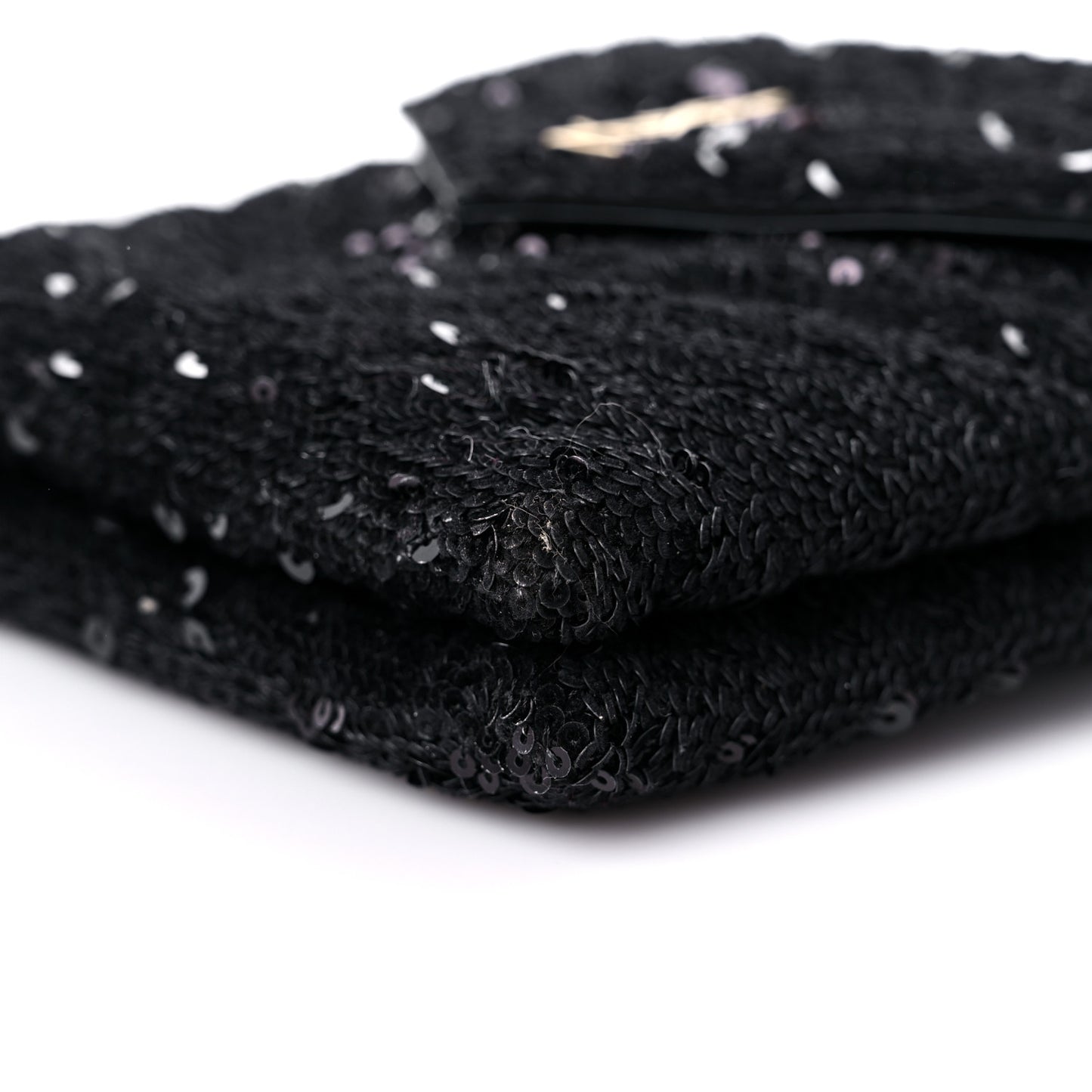 Sequin Monogram Double Flap Bag Black