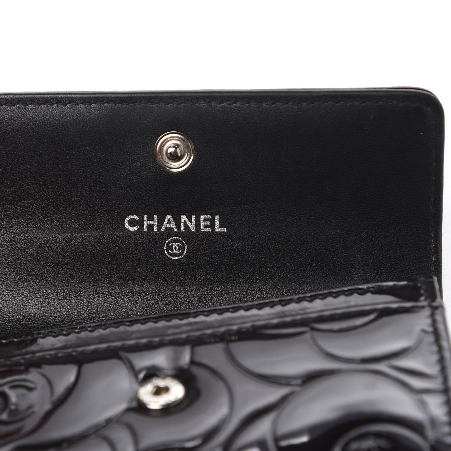 Patent Camellia Embossed Card Holder Black