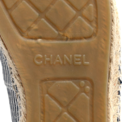 Chanel Canvas Striped Lambskin CC Espadrilles 39 Ivory Navy White 6 of 12