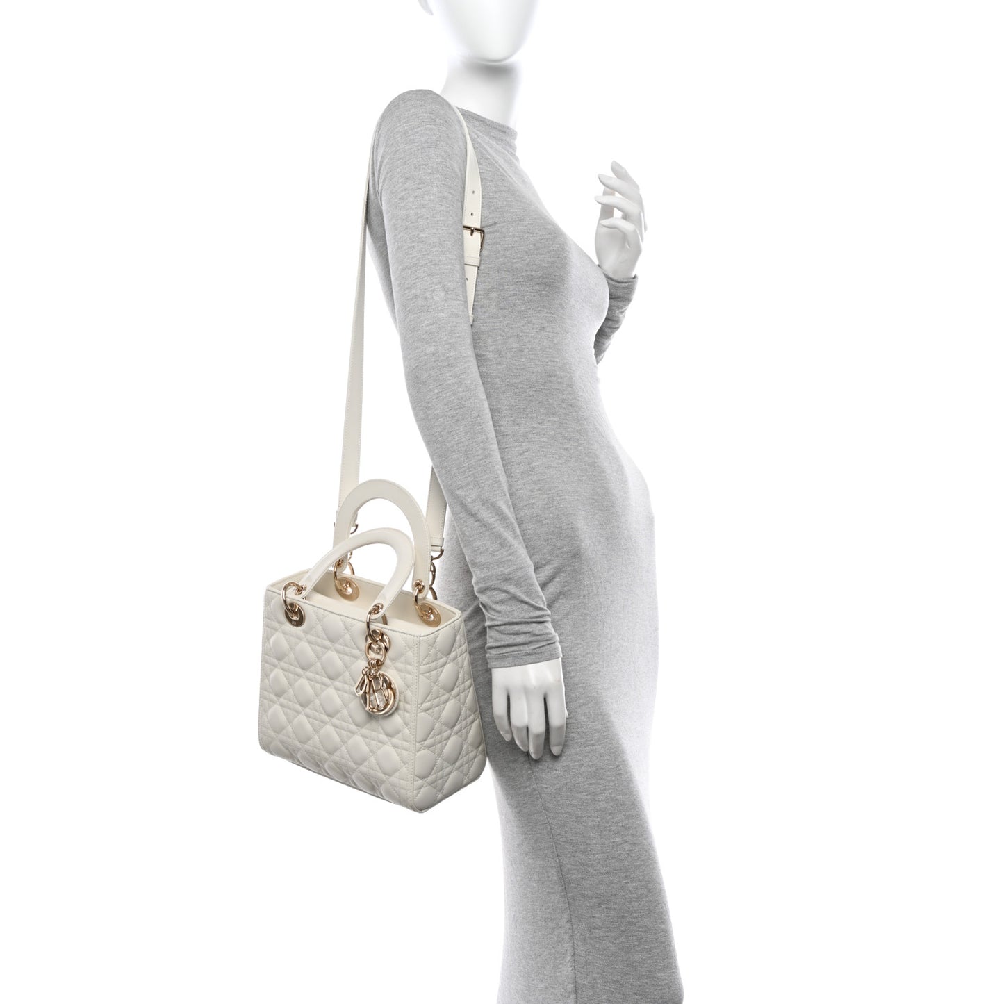 Lambskin Cannage Medium Lady Dior White