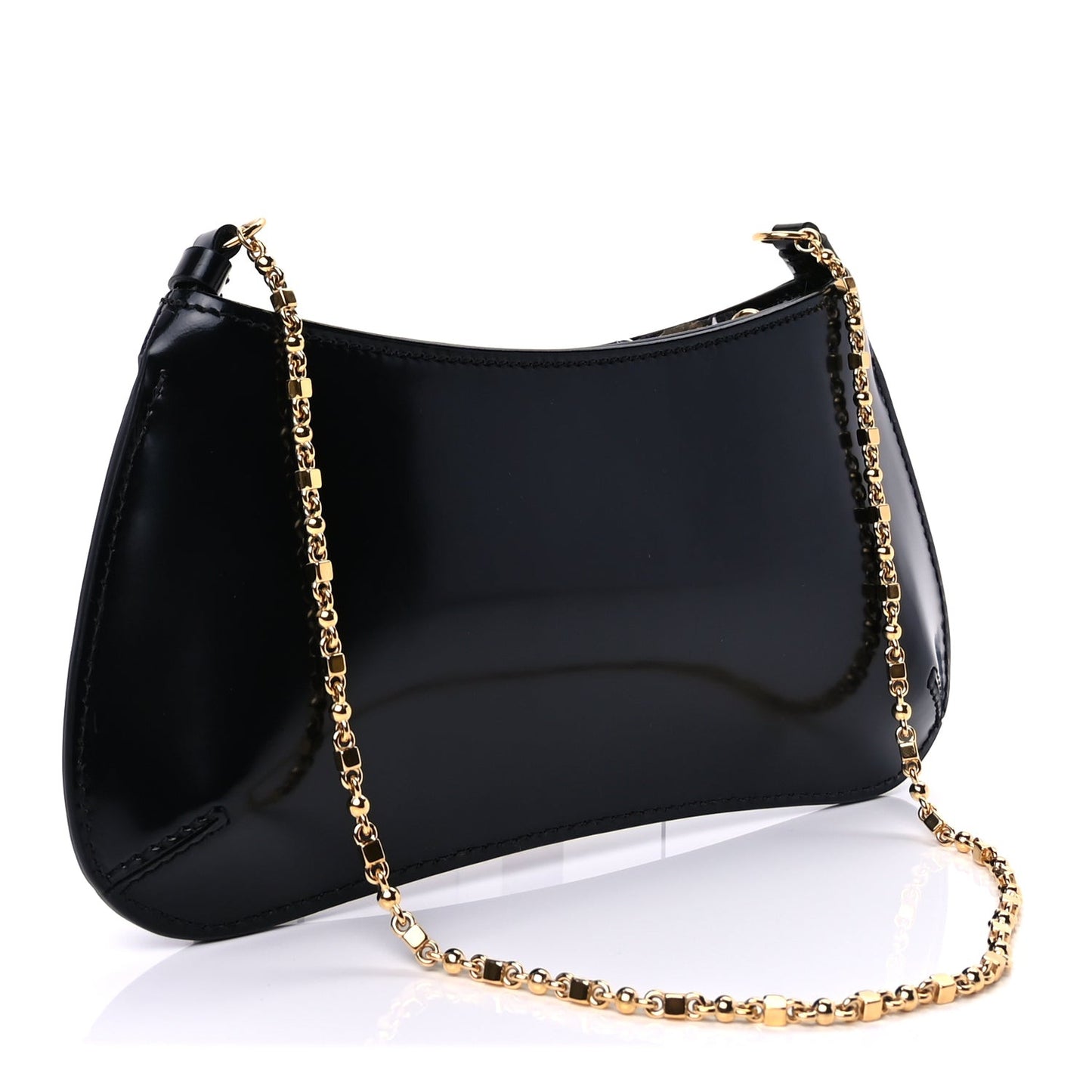 Glazed Calfskin The Small Bisou Chaine Shoulder Bag Black