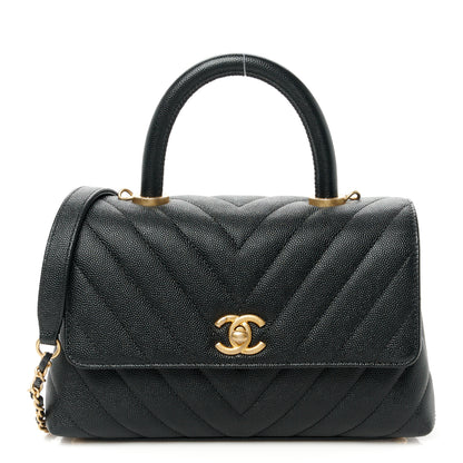Chanel Caviar Chevron Quilted Mini Coco Handle Flap Black 1 of 11