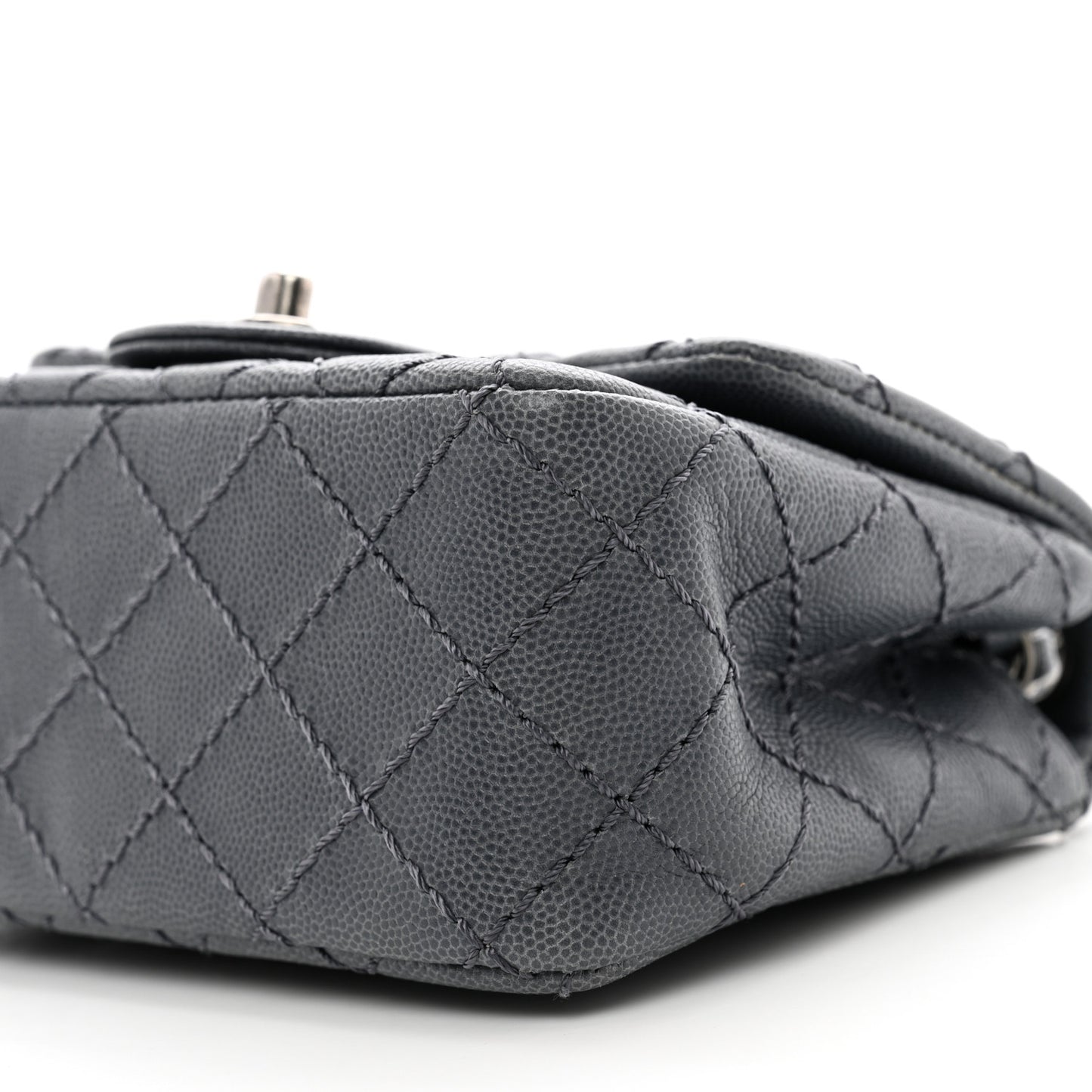 Caviar Quilted Mini Square Flap Dark Grey