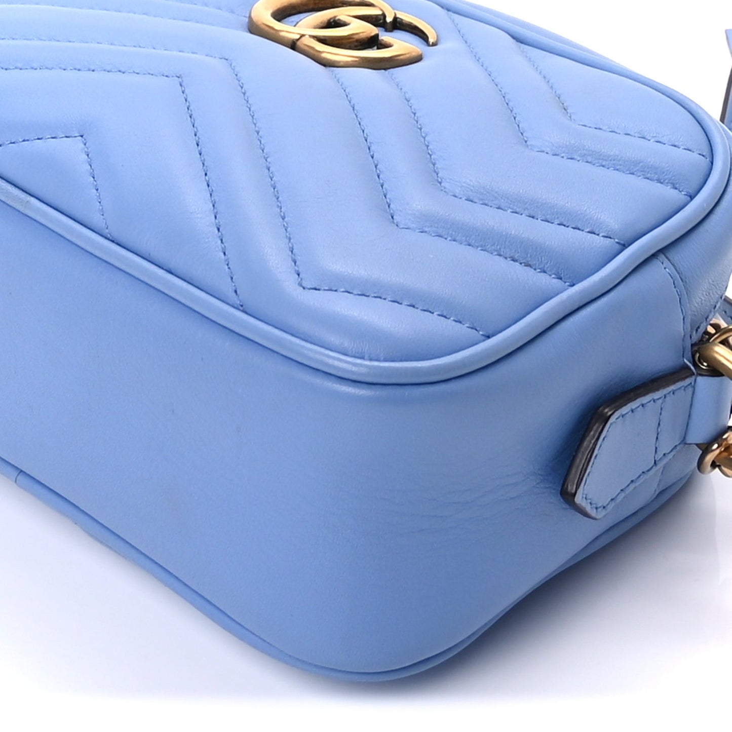 Calfskin Matelasse Mini GG Marmont Chain Shoulder Bag Clear Sky Blue