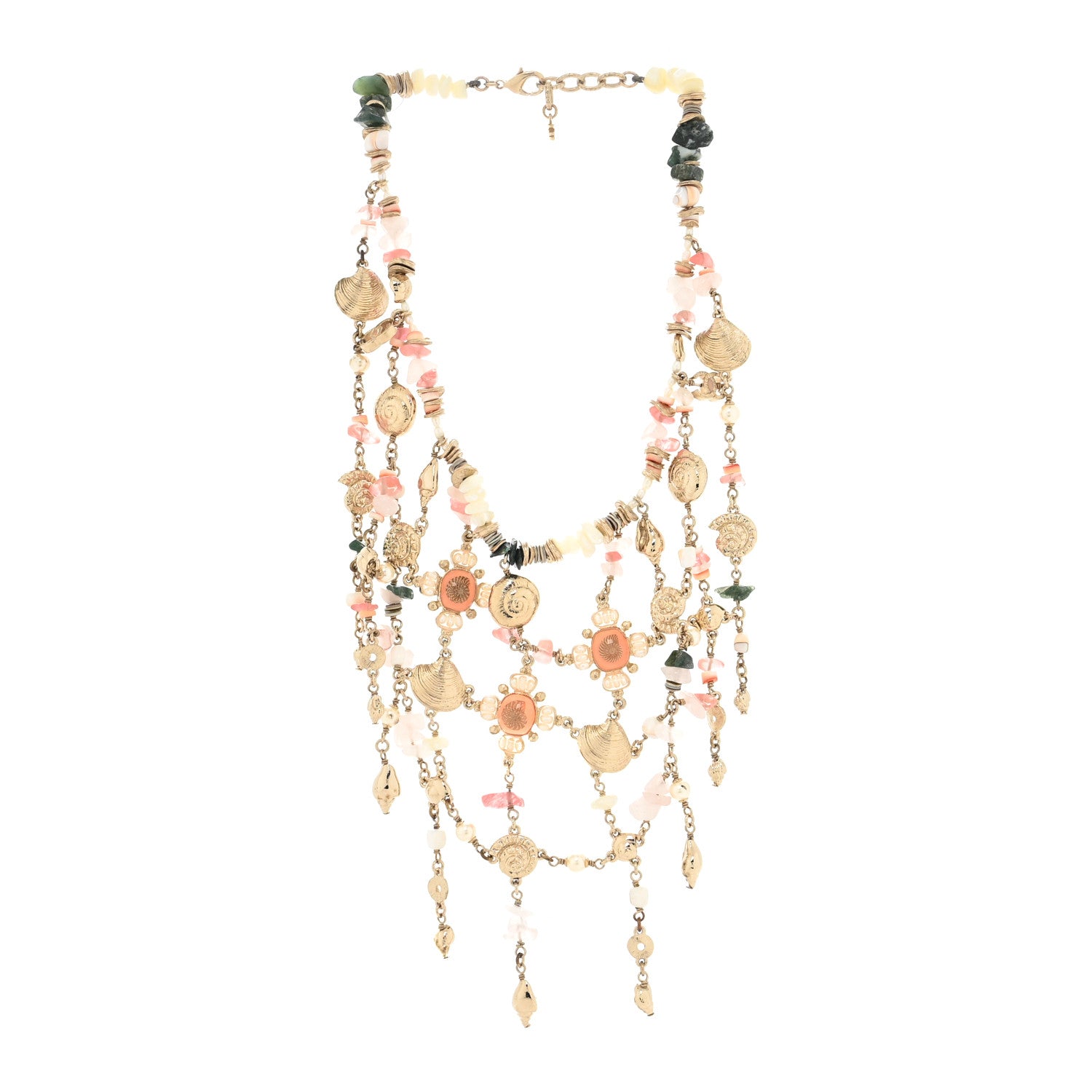 Chanel Pearl Stone CC Seashell Multi Strand Necklace Gold Pink Multicolor 2 of 3