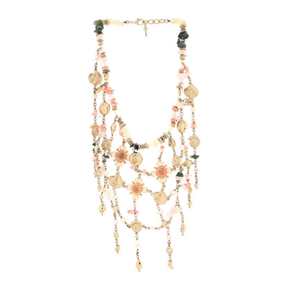 Chanel Pearl Stone CC Seashell Multi Strand Necklace Gold Pink Multicolor 2 of 3