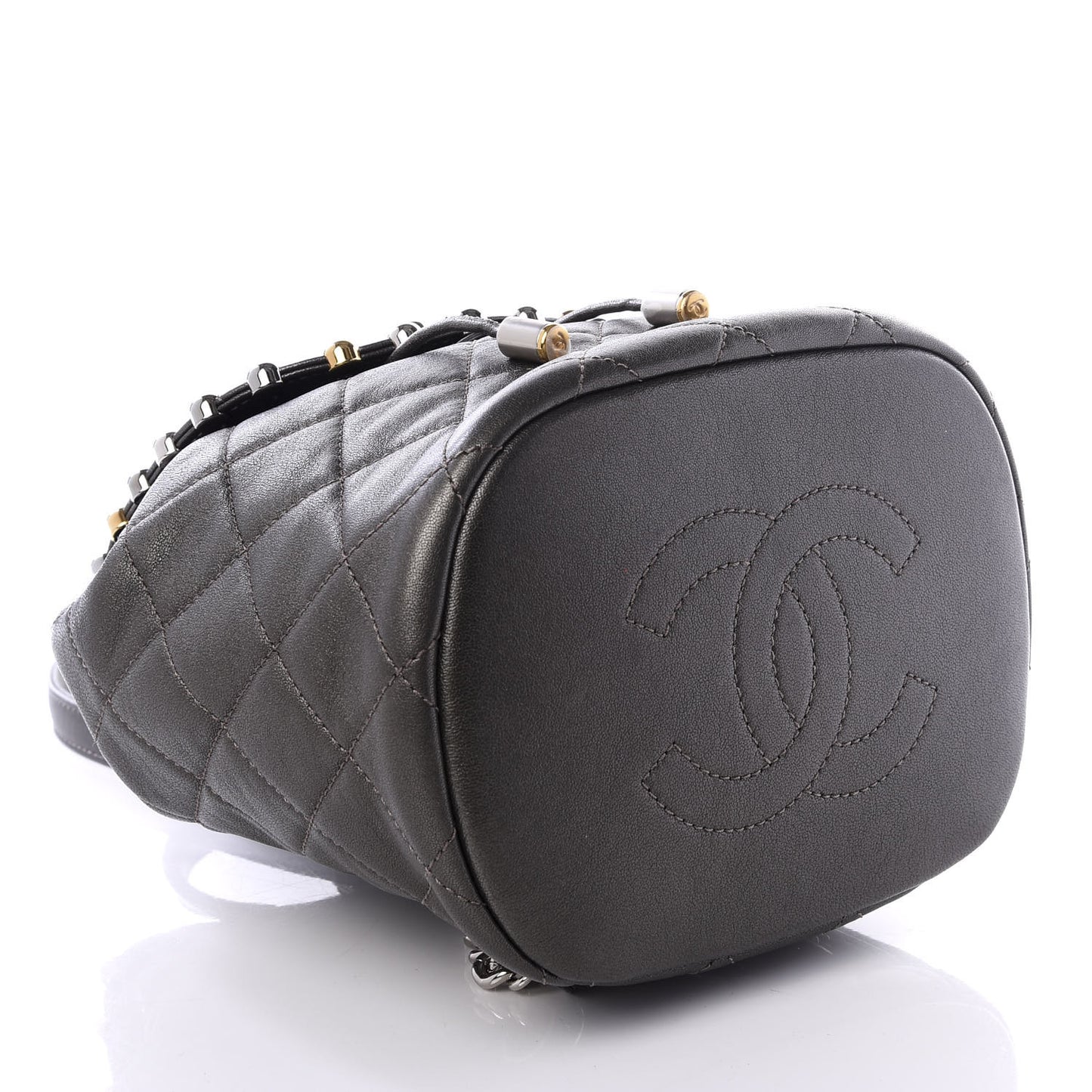 Lambskin Quilted Metallic Bubble Backpack Black