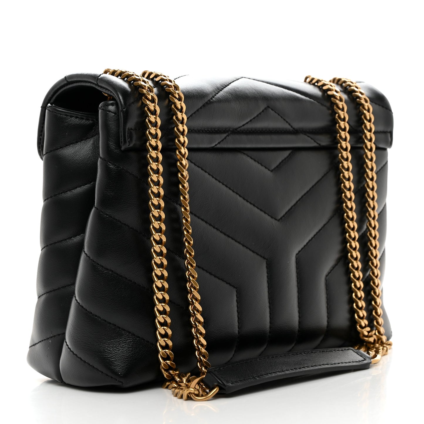 Calfskin Y Quilted Monogram Small Loulou Chain Satchel Black