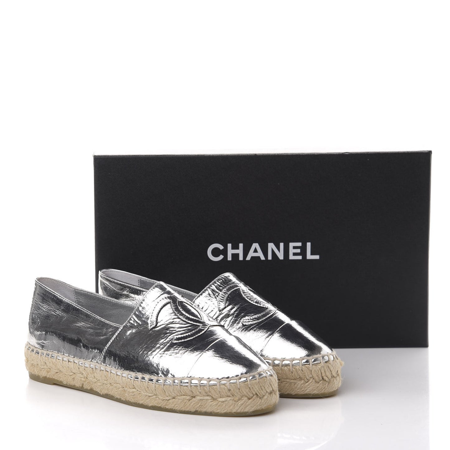 Laminated Goatskin CC Espadrilles 36 Silver