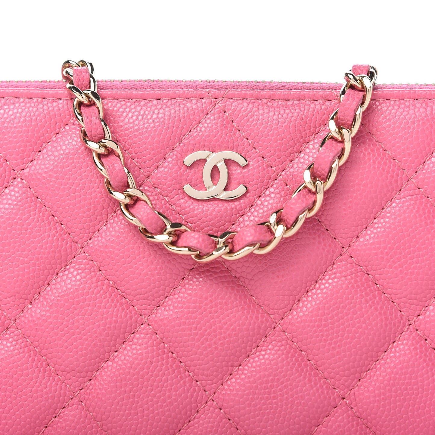 Caviar Quilted Small Clutch With Chain Pink