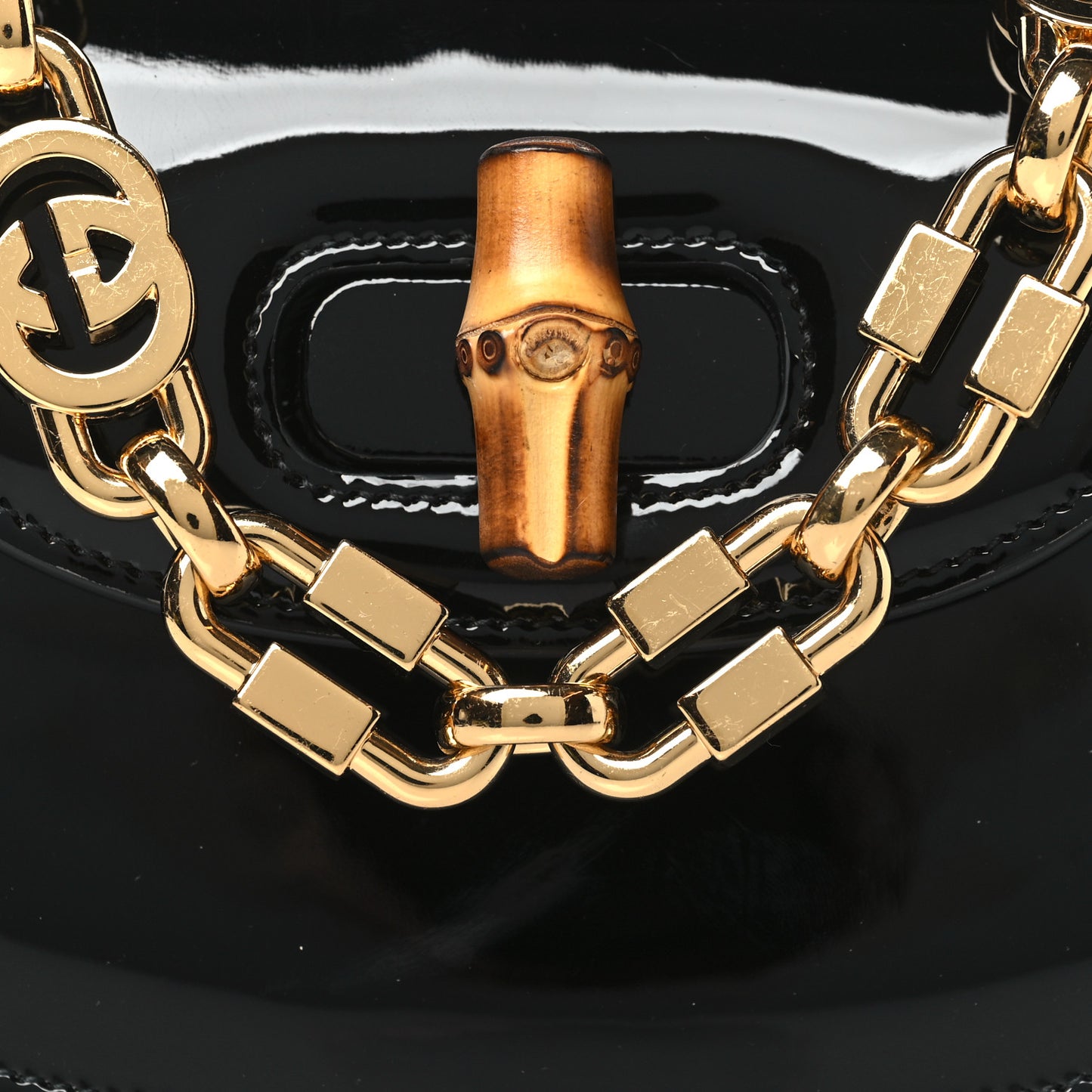 Patent Crystal Mini Bamboo 1947 Top Handle Chain Bag Black
