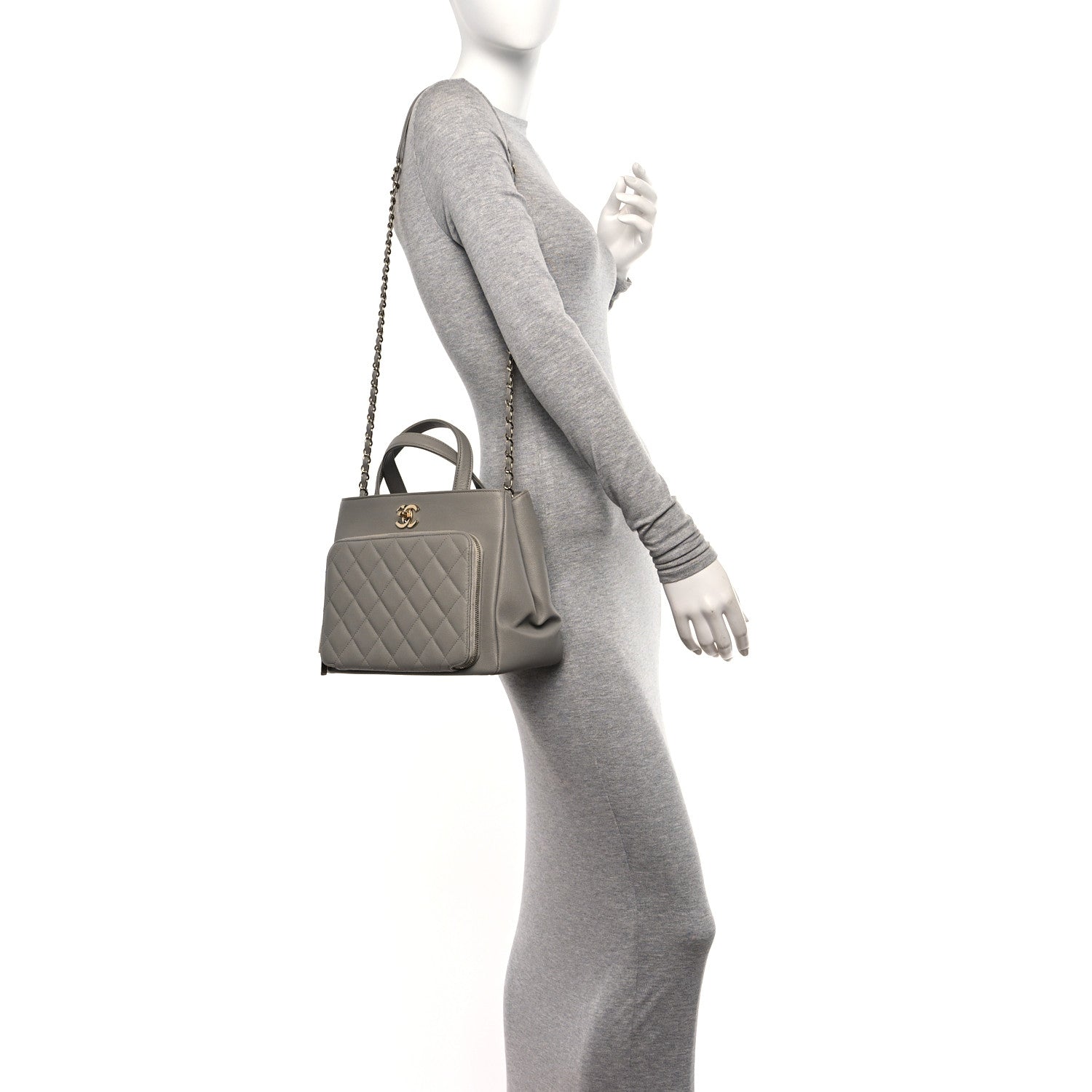 Chanel Caviar Quilted Small Business Affinity Shopping Bag Grey 2 of 10