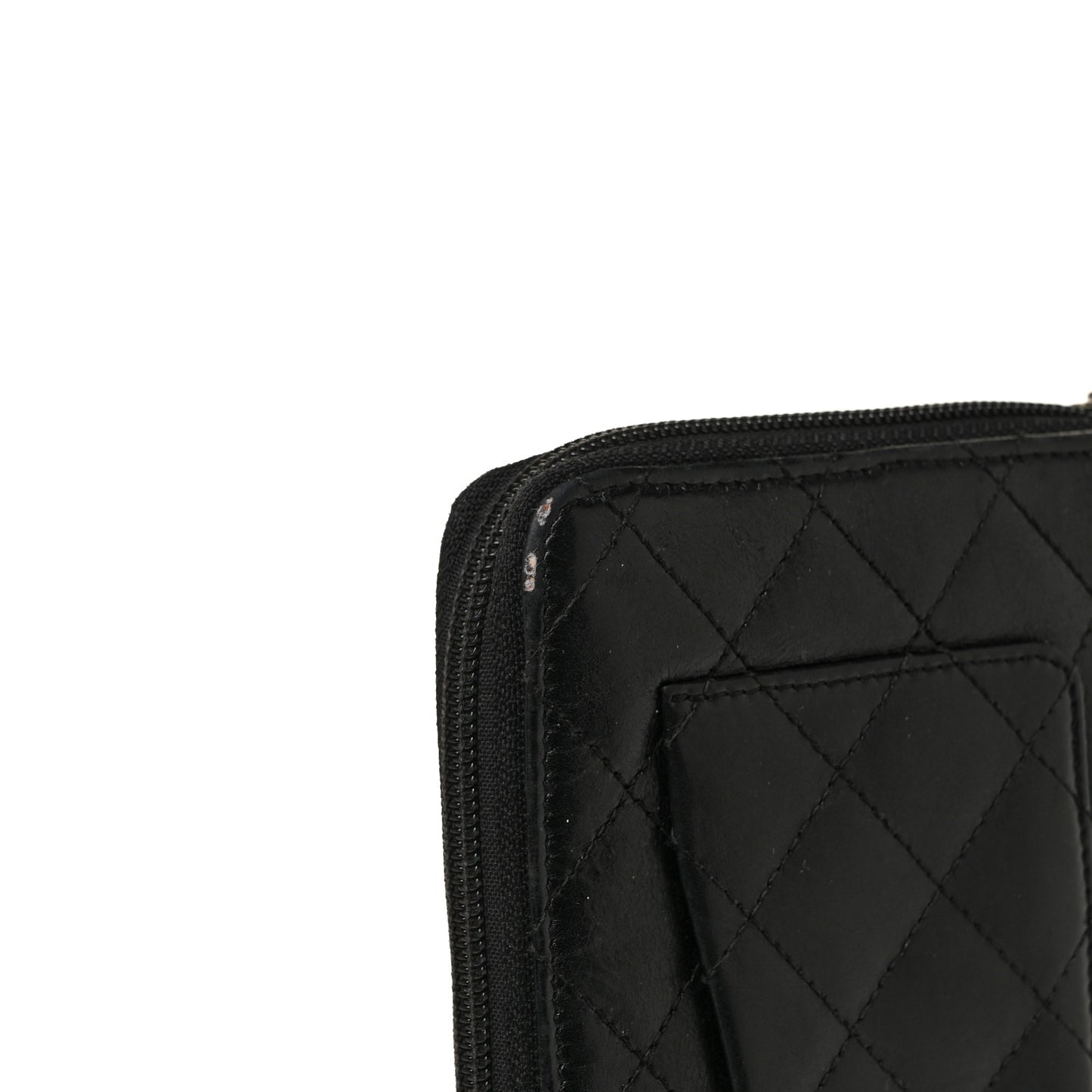 Calfskin Cambon Zip Around Organizer Wallet Black White
