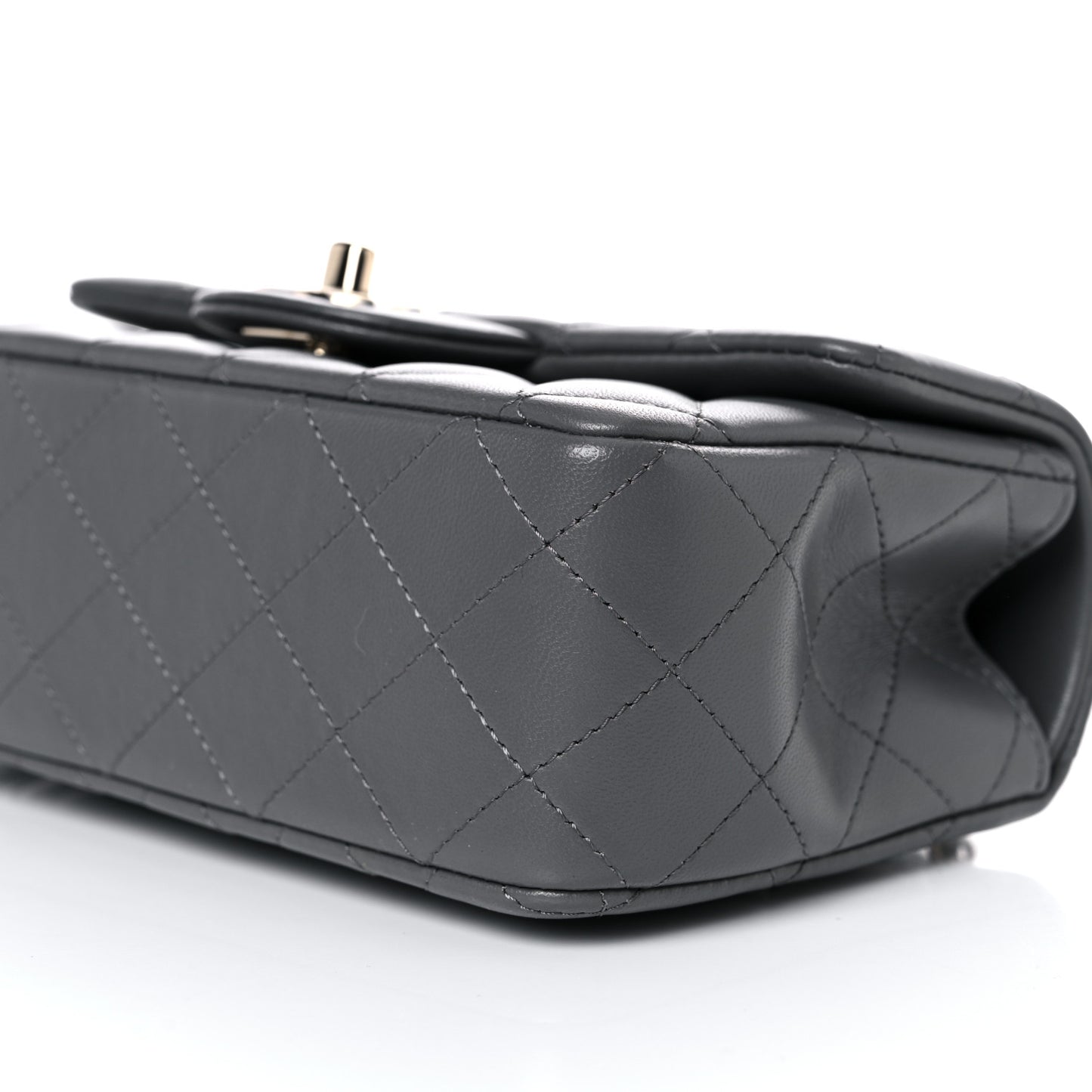 Lambskin Quilted Mini Top Handle Rectangular Flap Dark Grey