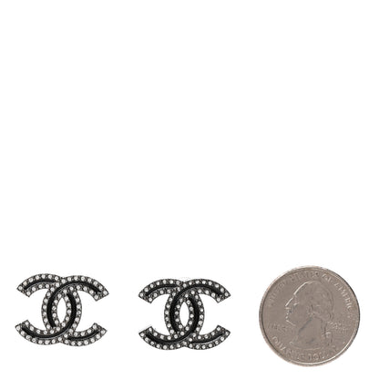 Chanel Enamel Crystal CC Earrings Black Silver 2 of 5