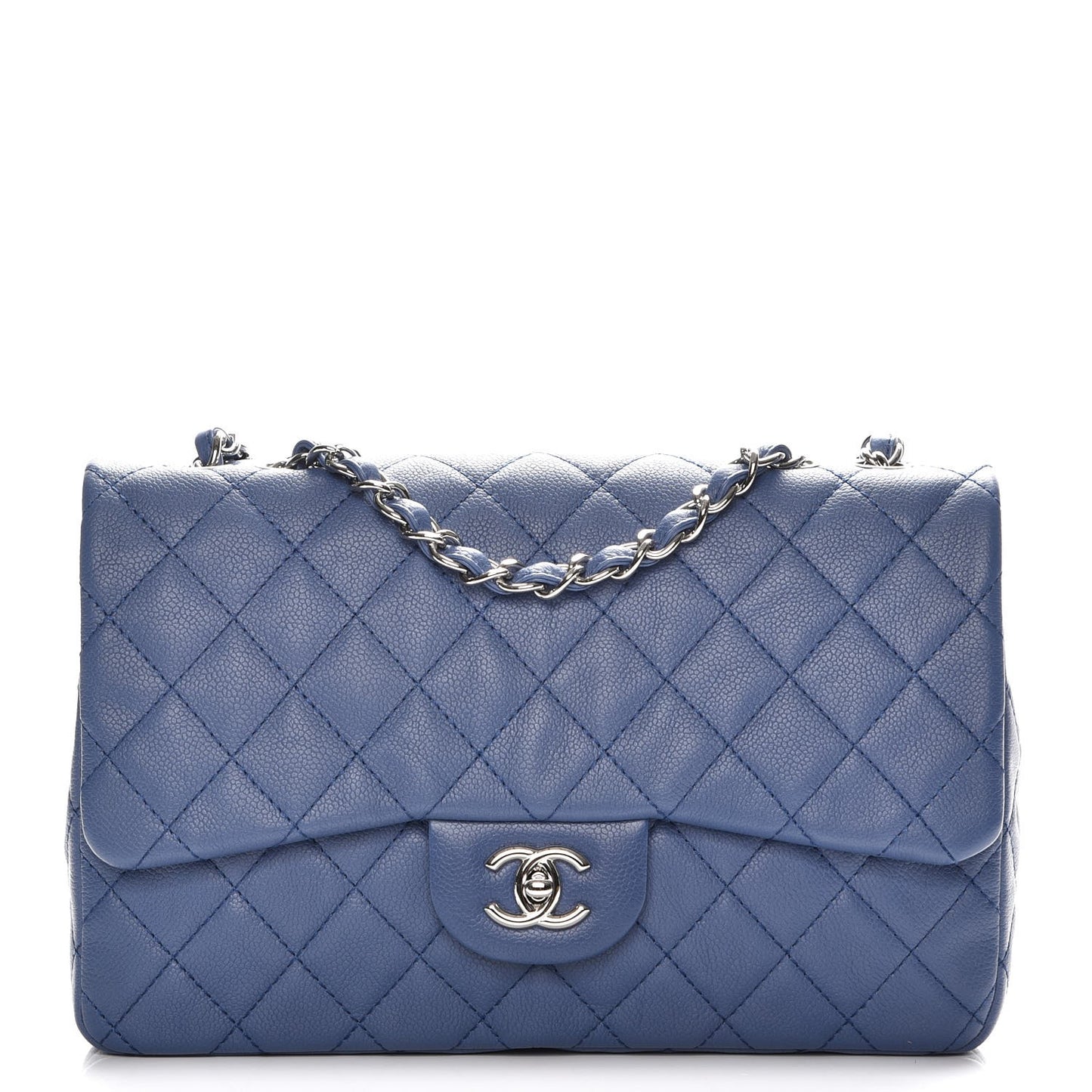 Washed Caviar Jumbo Single Flap Blue