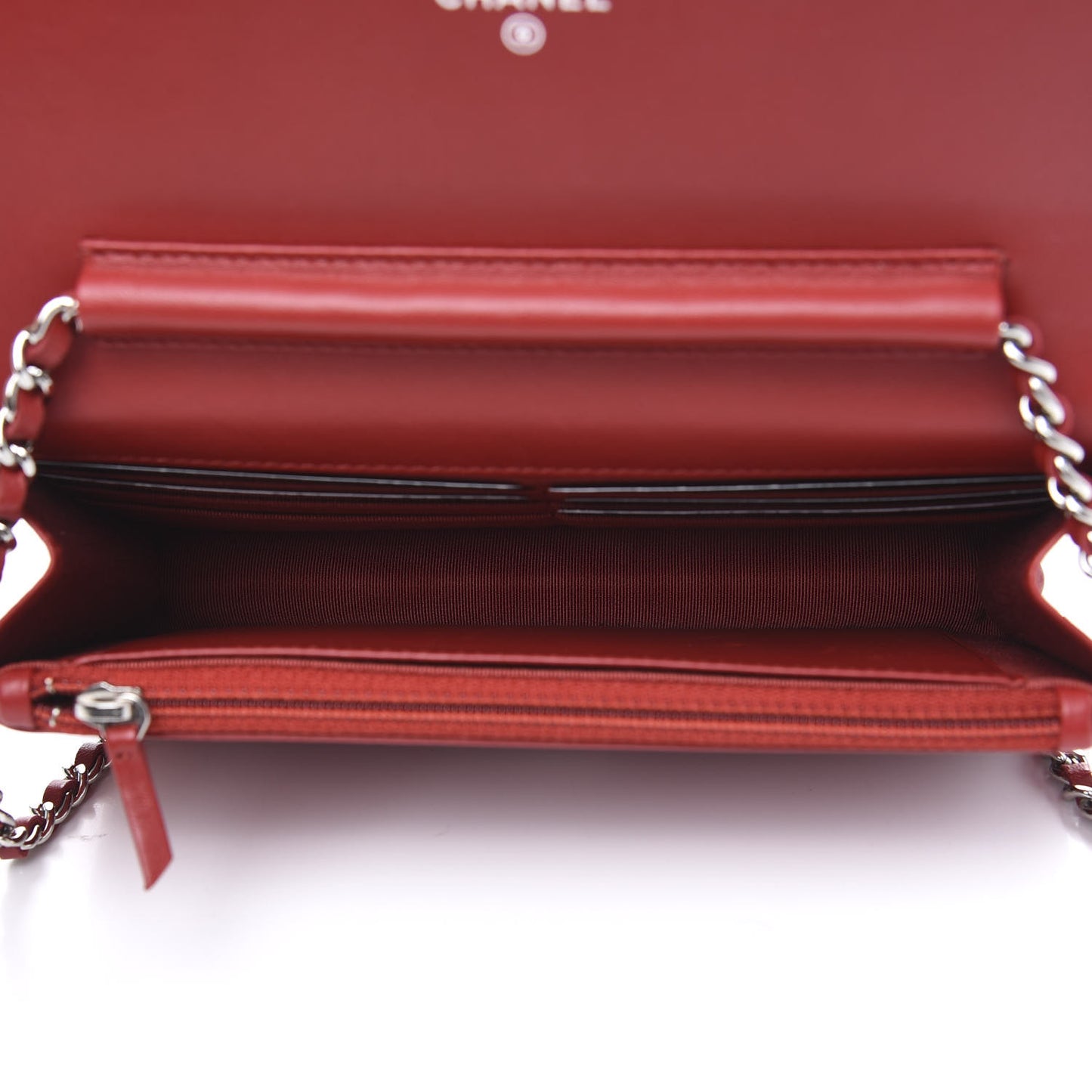 Lambskin Quilted Wallet On Chain WOC Red