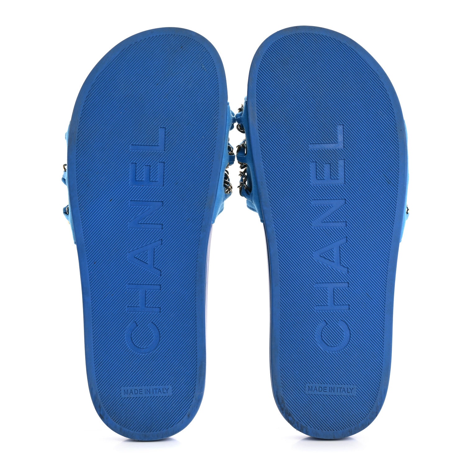 Chanel Canvas Chain Flat Sandals 37 Bright Blue 6 of 11