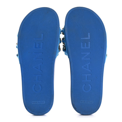 Chanel Canvas Chain Flat Sandals 37 Bright Blue 6 of 11