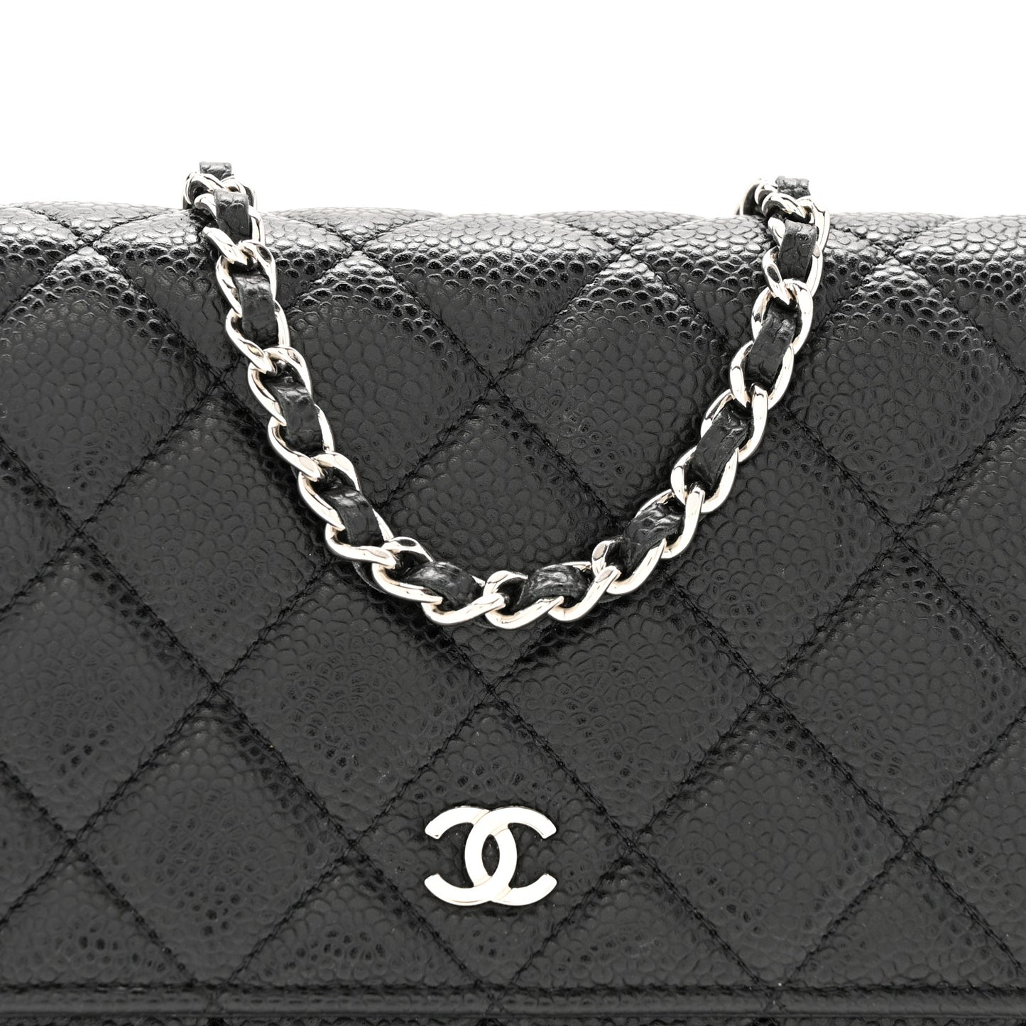 Caviar Quilted Wallet on Chain WOC Black