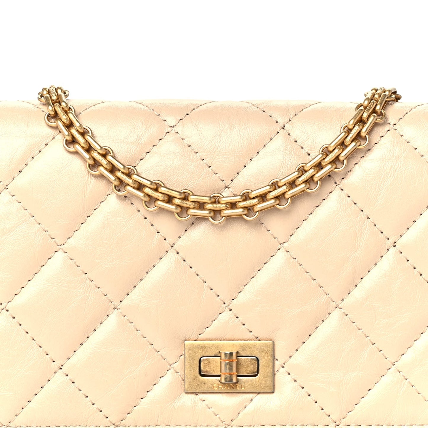 Aged Calfskin Quilted Reissue Wallet On Chain WOC Beige