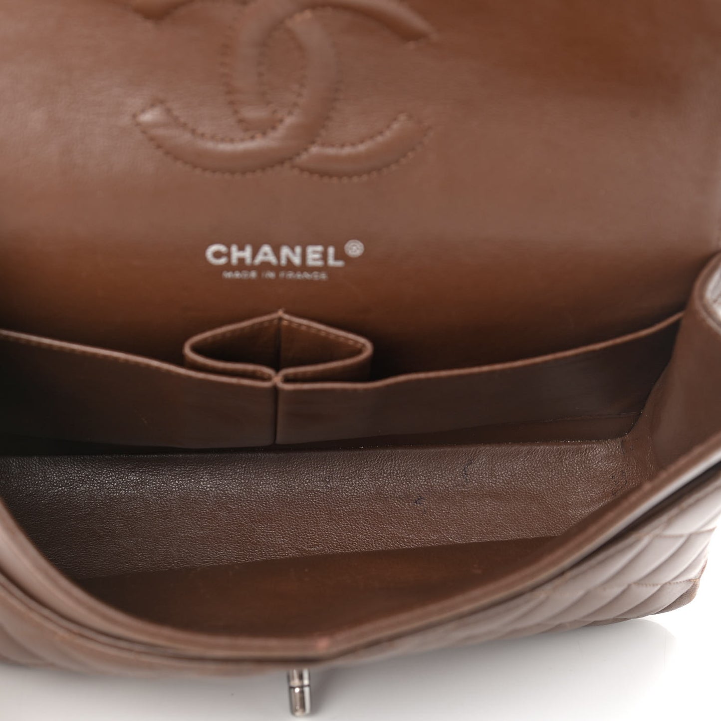 Lambskin Quilted Medium Double Flap Brown