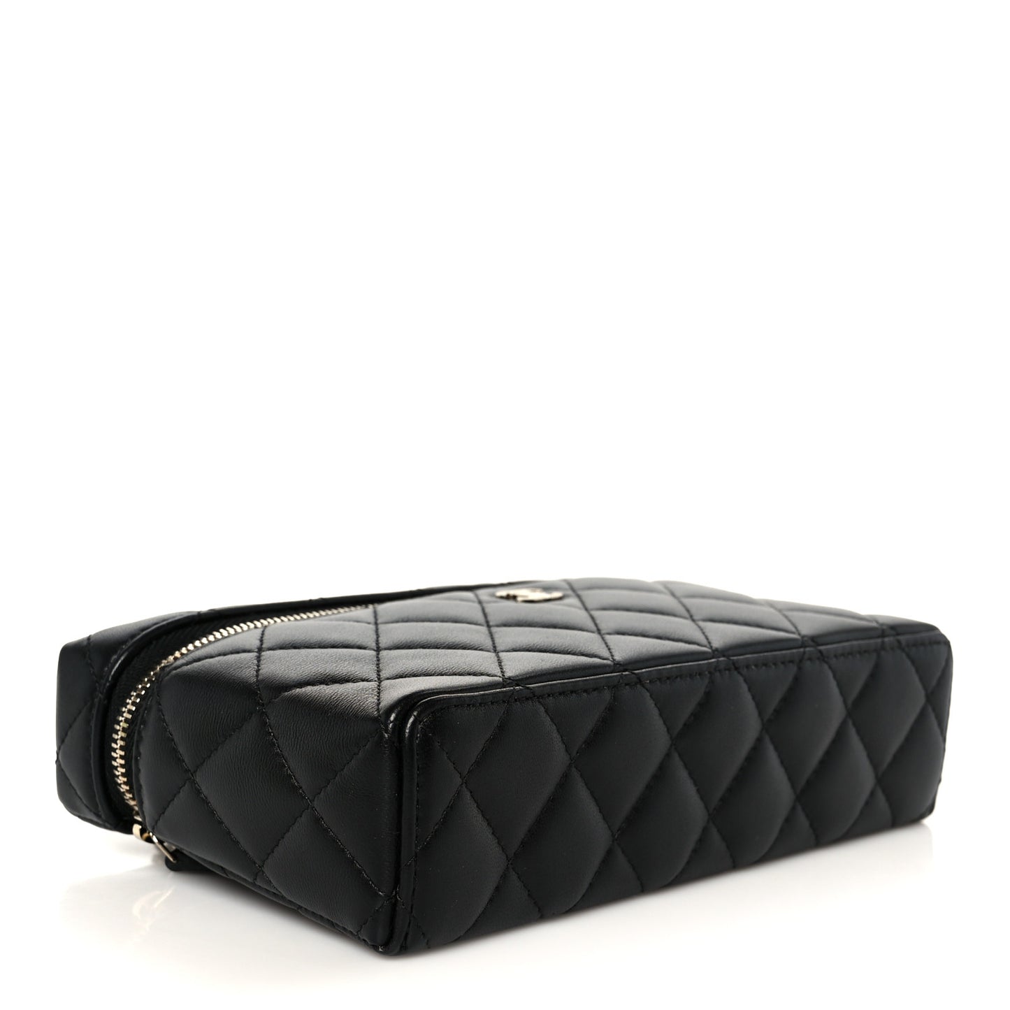 Lambskin Quilted Top Handle Slim Vanity With Chain Black