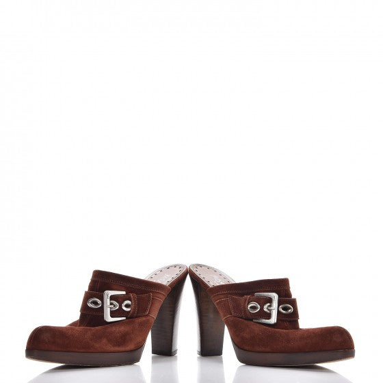 Saint Laurent Suede Buckle Mules 38 Brown 5 of 12