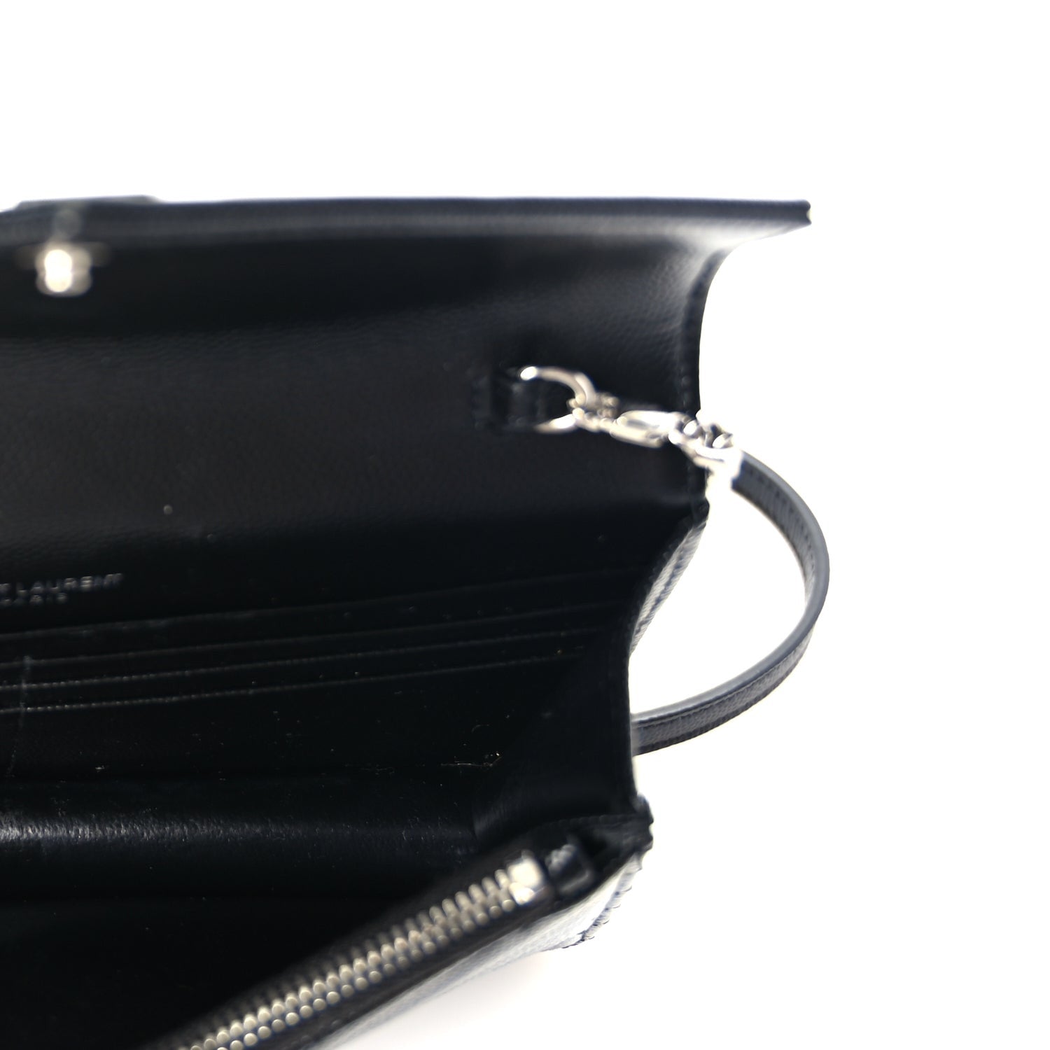 Saint Laurent Grain De Poudre Matelasse Chevron Monogram Envelope Chain Wallet  Black 4 of 8
