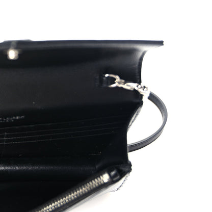Saint Laurent Grain De Poudre Matelasse Chevron Monogram Envelope Chain Wallet  Black 4 of 8