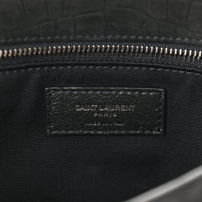 Saint Laurent Nubuck Crocodile Embossed Monogram Medium Niki Chain Satchel Black 6 of 9