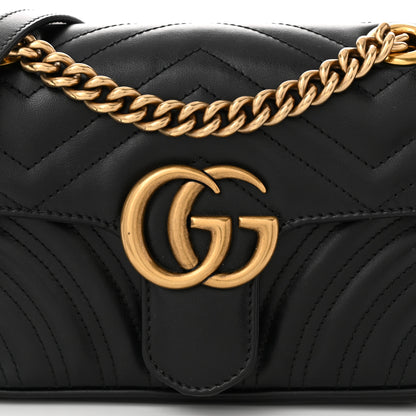 Gucci Calfskin Matelasse Mini GG Marmont Shoulder Bag Black 8 of 10