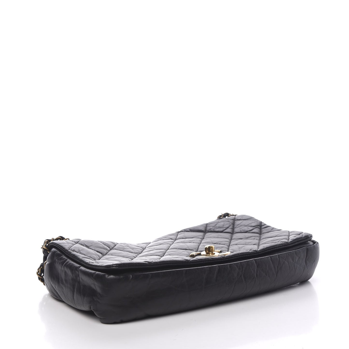 Aged Calfskin Quilted Medium Pondichery Flap Black