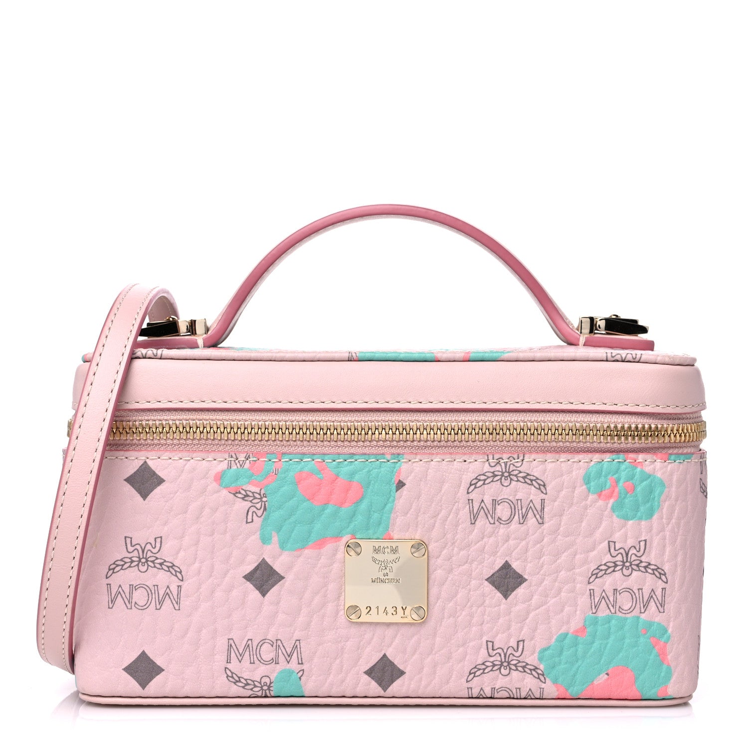 MCM Visetos Floral Leopard Vanity Case Pink 1 of 9