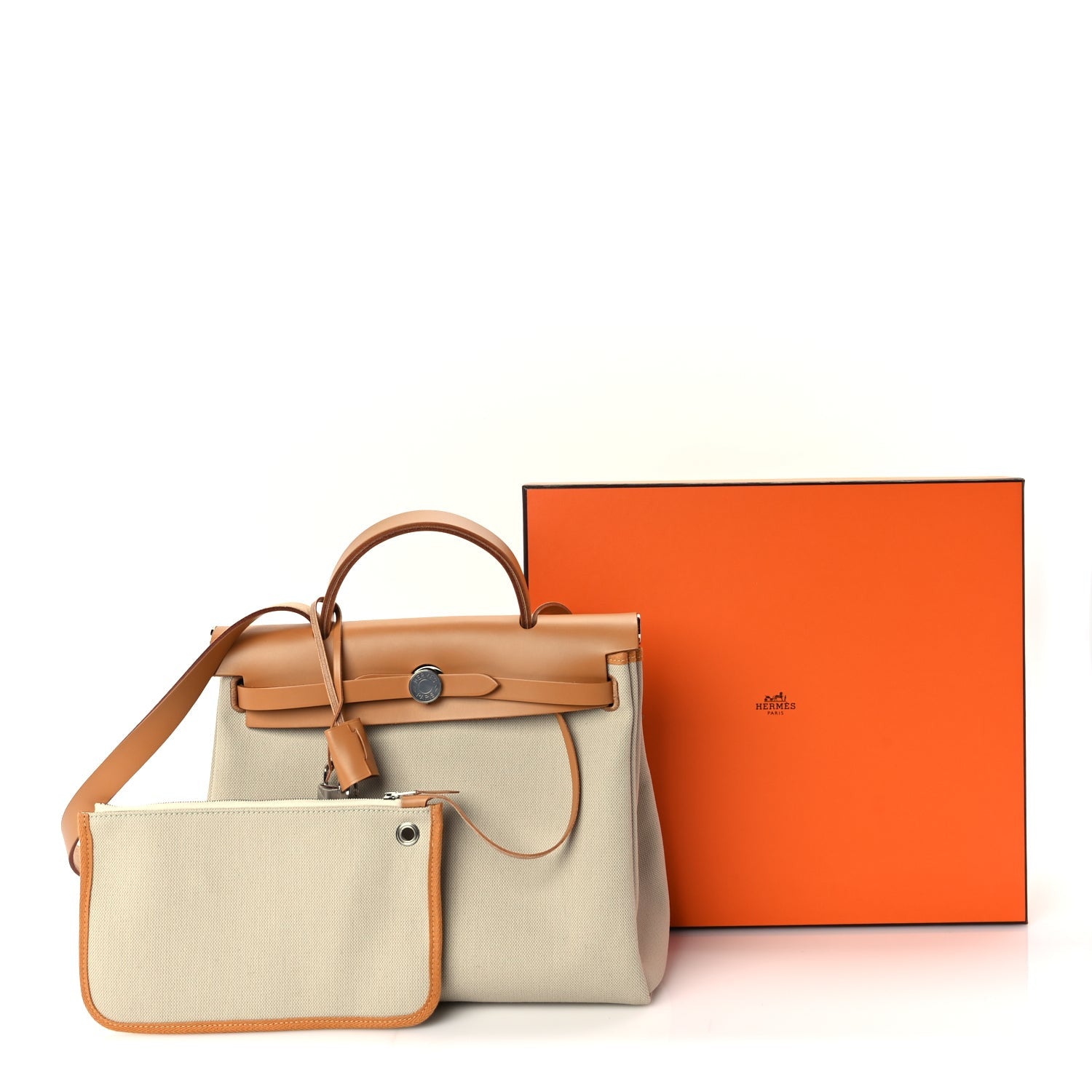 Hermes Military Toile Vache Hunter Herbag Zip Retourne 31 PM Beton Naturel 11 of 11