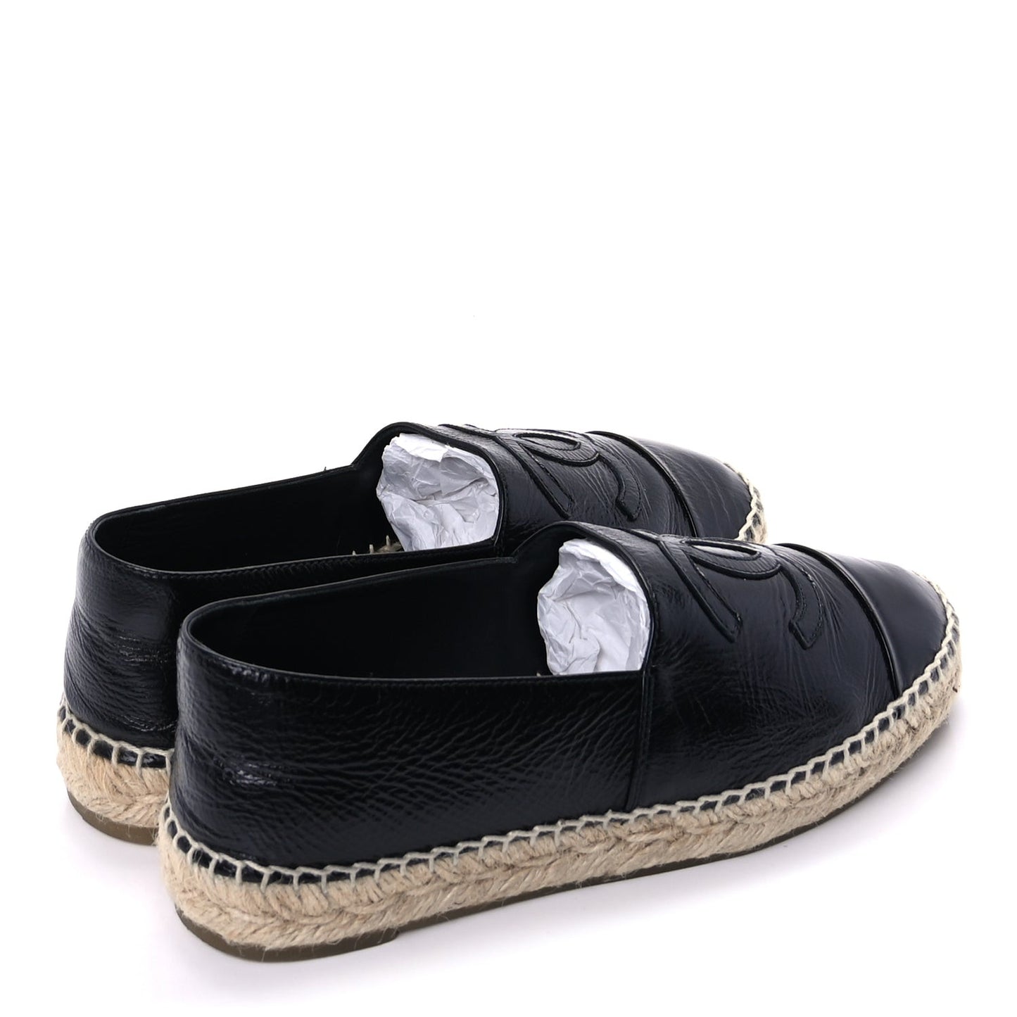 Laminated Goatskin CC Espadrilles 38  Black