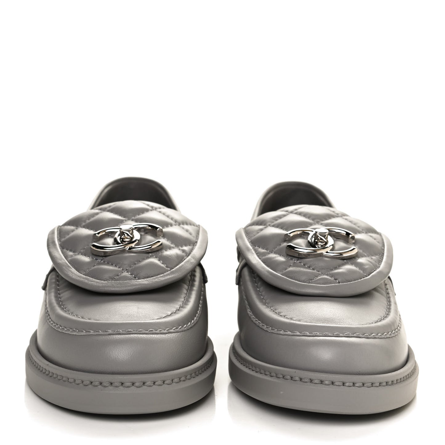 Lambskin Quilted CC Turnlock Loafers 37.5 Grey