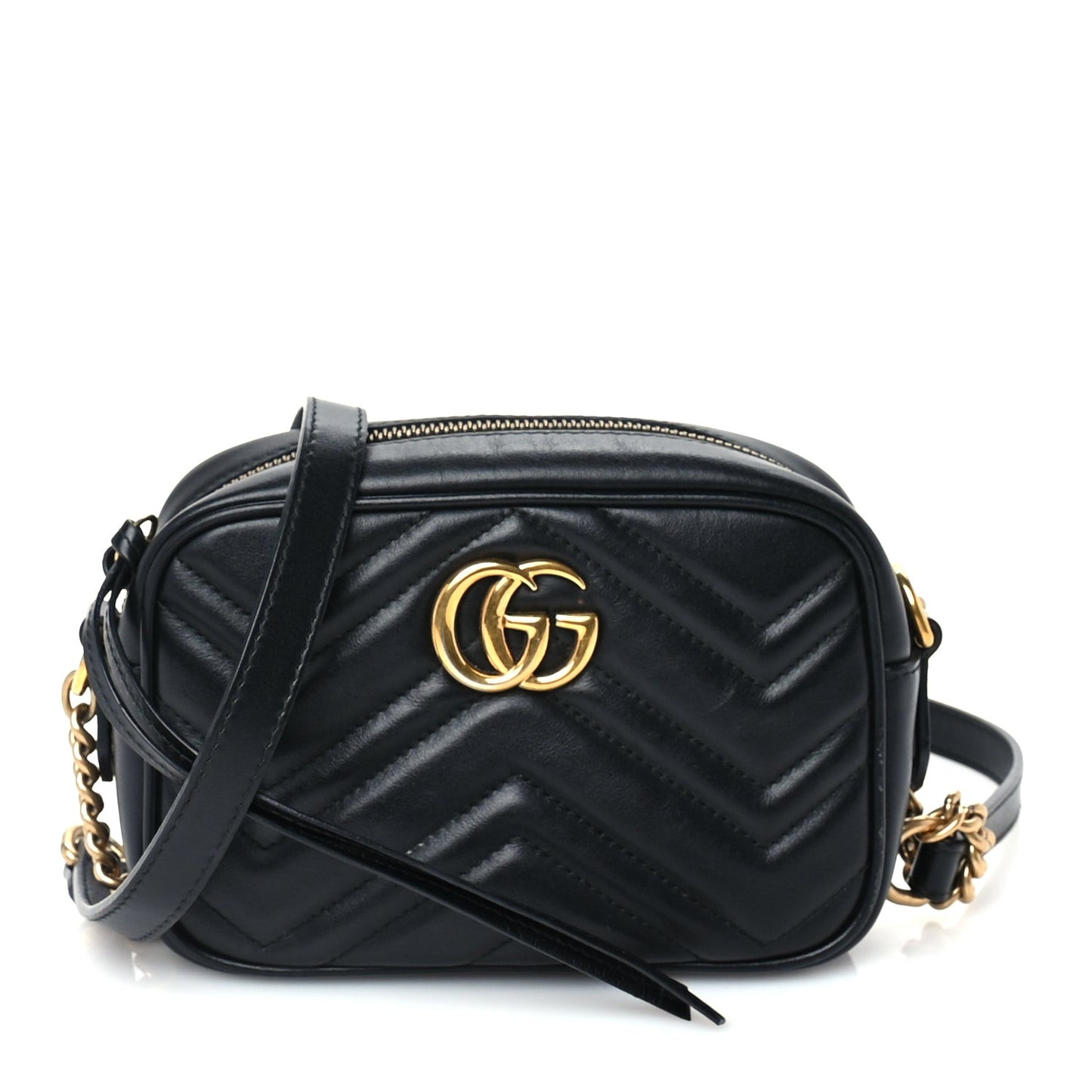 Calfskin Matelasse Mini GG Marmont Chain Shoulder Bag Black