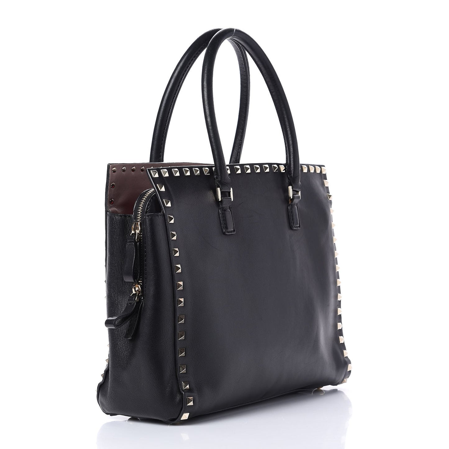 Vitello Small Rockstud Top Handle Tote Black