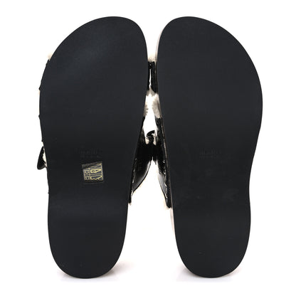 Hermes Glazed Nappa Shearling Womens Kos Clog 40 Black Ecru 7 of 10