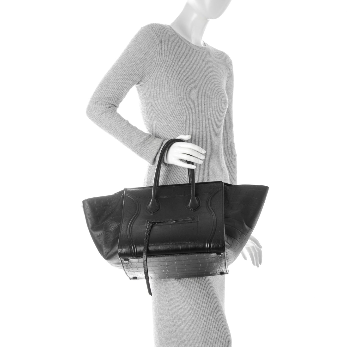Crocodile Embossed Calfskin Medium Phantom Luggage Black